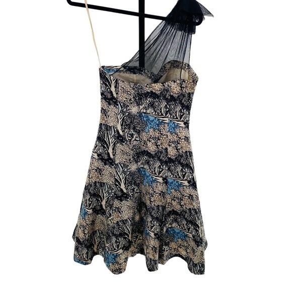 Plenty by Tracy Reese Size 2 Into the Woods Silk Dress Blue Black One Shoulder - Picture 9 of 9
